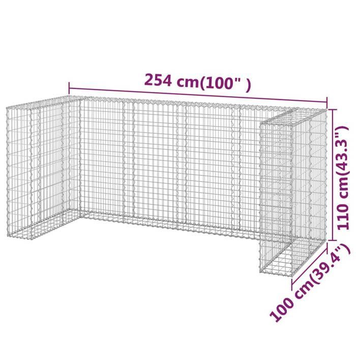 Cache Poubelle/ Mur en gabion pour poubelles - VIDAXL - Acier galvanisé 254x100x110 cm CC3196721