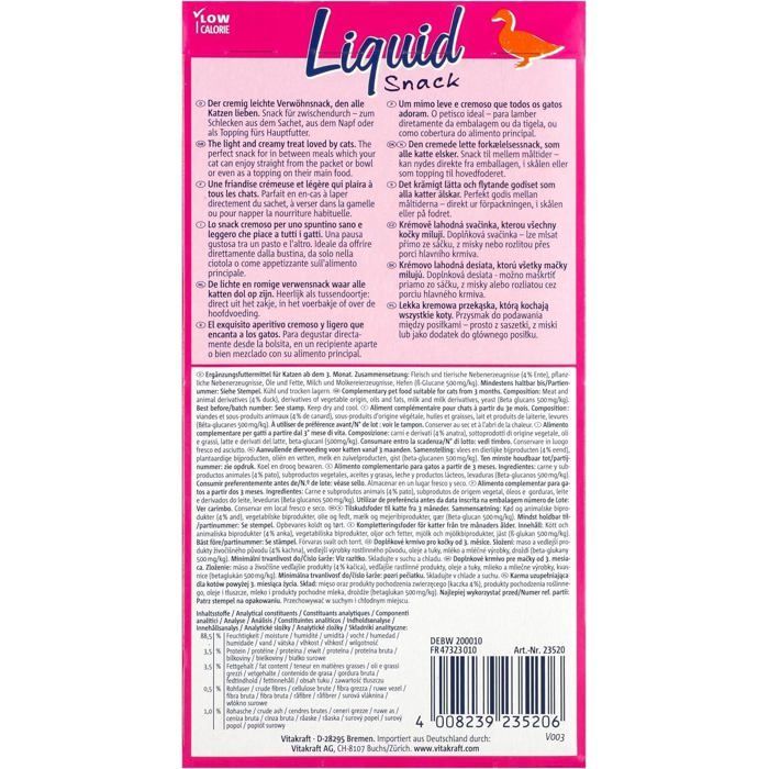 Snack per gatti - YUMI MAZAO - Vitakraft Snack Liquido - Anatra - Beta-glucani - Bustine monodose
