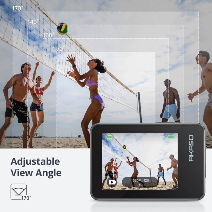 AKASO Brave 7 Videocamera sportiva 4K IPX8 impermeabile fino a 10 metri, touchscreen, 30 FPS, 20 MP EIS, 2.0, 110'', WiFi, 512 GB, controllo vocale, microfono, supporto, colore nero