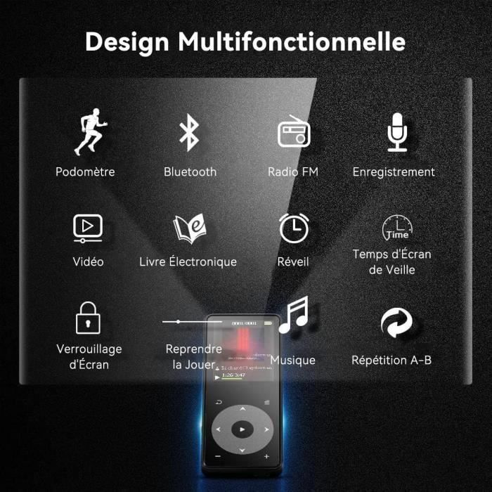 Haut-Parleur MP3 - AGPTEK - Bluetooth 4.0 - 8Go - Métal - Écran TFT 1,8''