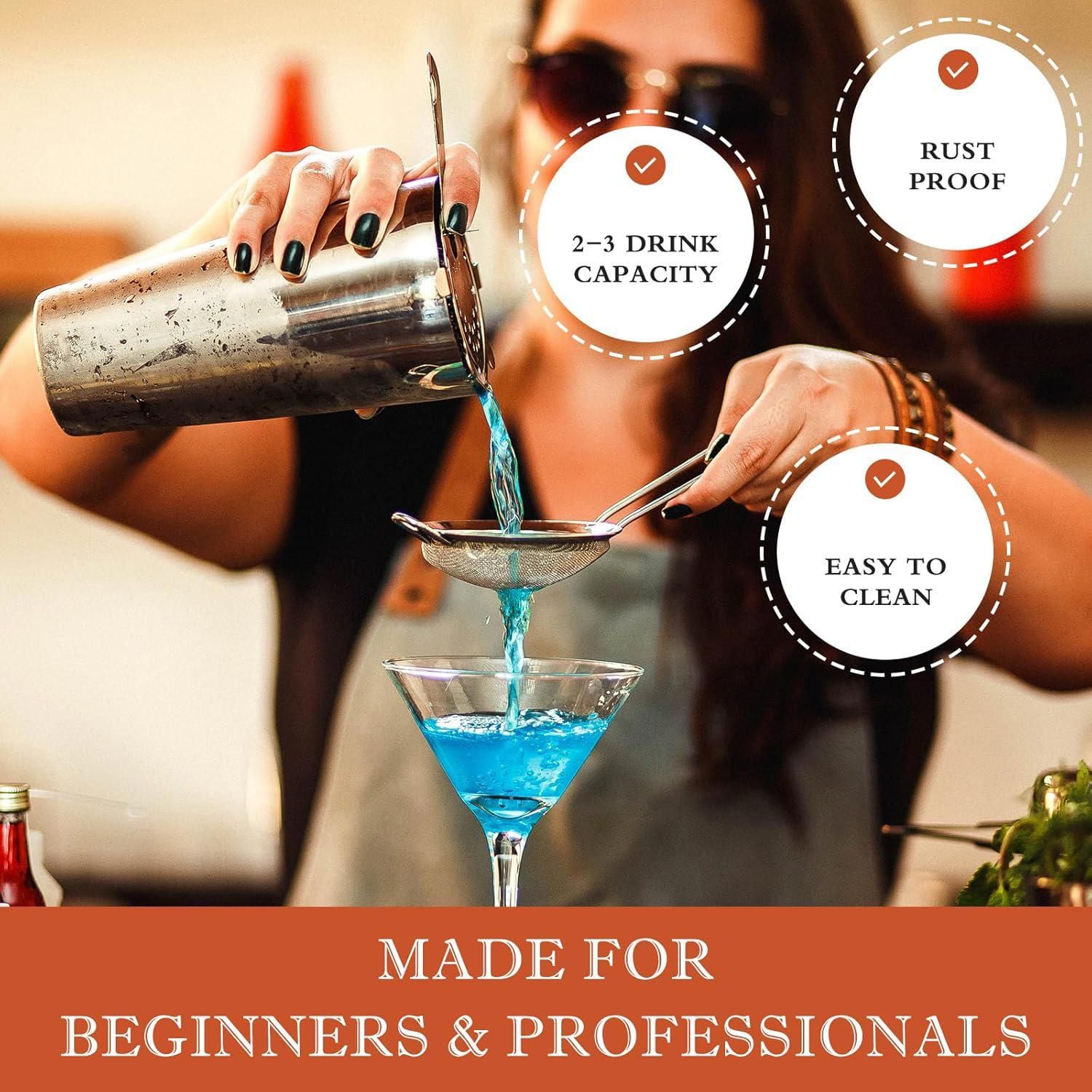 Coctelera de 750 ml, juego de 8 piezas de acero inoxidable para aderezos de ensaladas, kit profesional de barman, para el hogar, bares y fiestas.