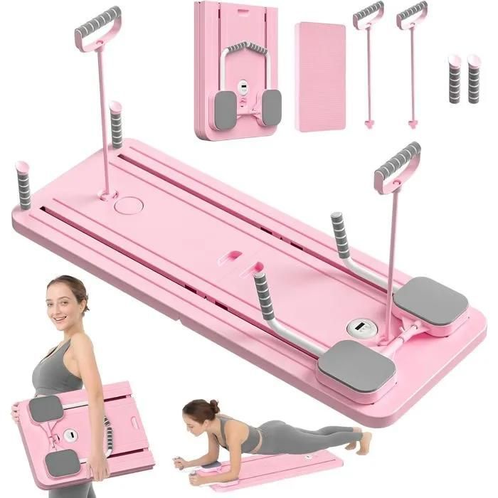 Máquina de Pilates con tabla - ALFOYU - Multifuncional 5 en 1 - Equipo de fitness para el hogar - Rosa