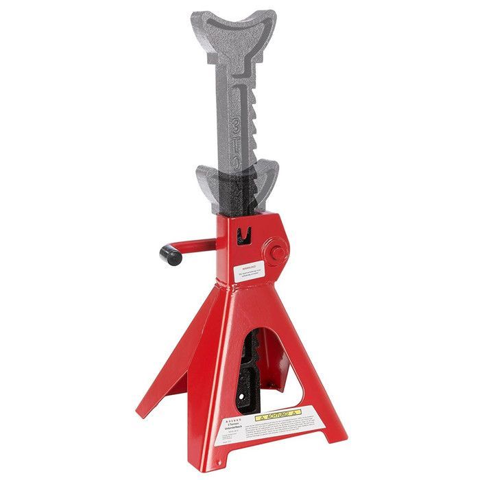 Conjunto de dois cavaletes de catraca Widmann SJ3T de 3 toneladas, com altura ajustável, para oficinas e garagens automotivas.