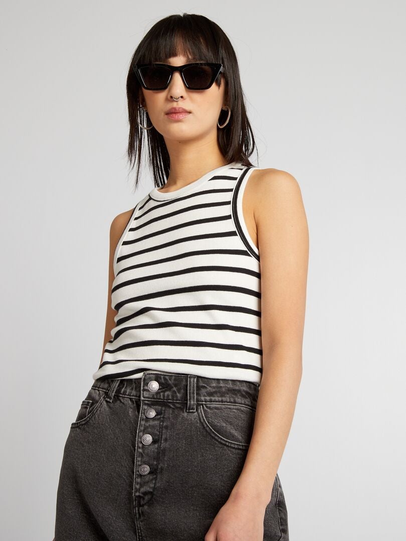 Regata canelada com decote halter - BRANCA