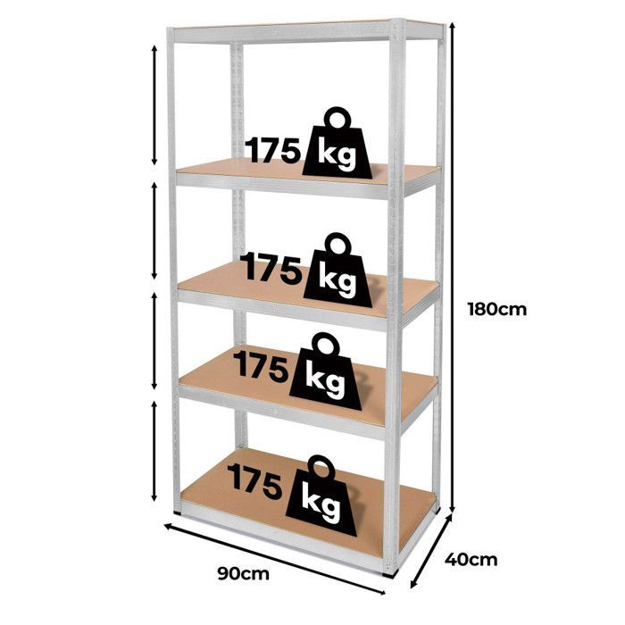 Estantería modular de alta resistencia - fabricada en metal robusto - 5 estantes - capacidad de 875 kg - 180 x 90 x 40 cm - ideal para garaje, taller o sótano
