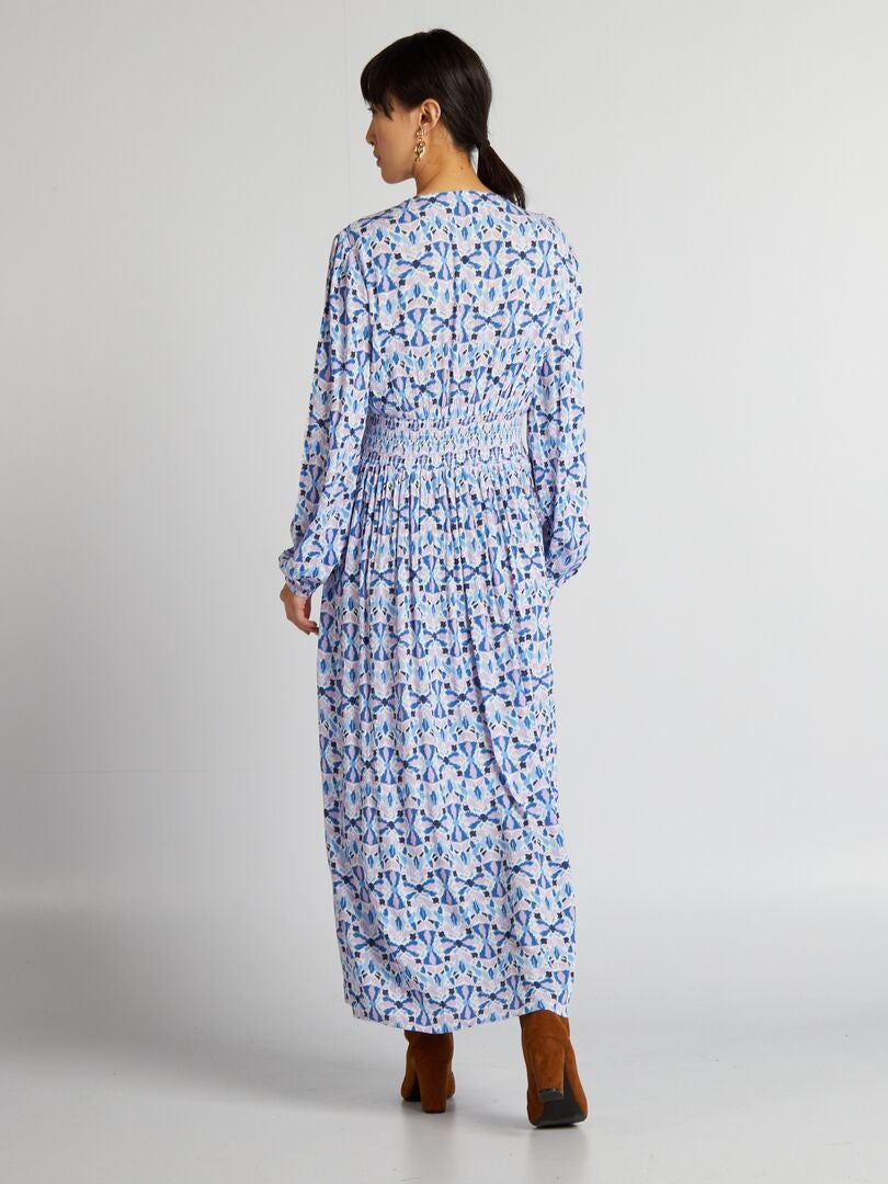 Lange gebreide jurk met crêpe-effect - BLAUW
