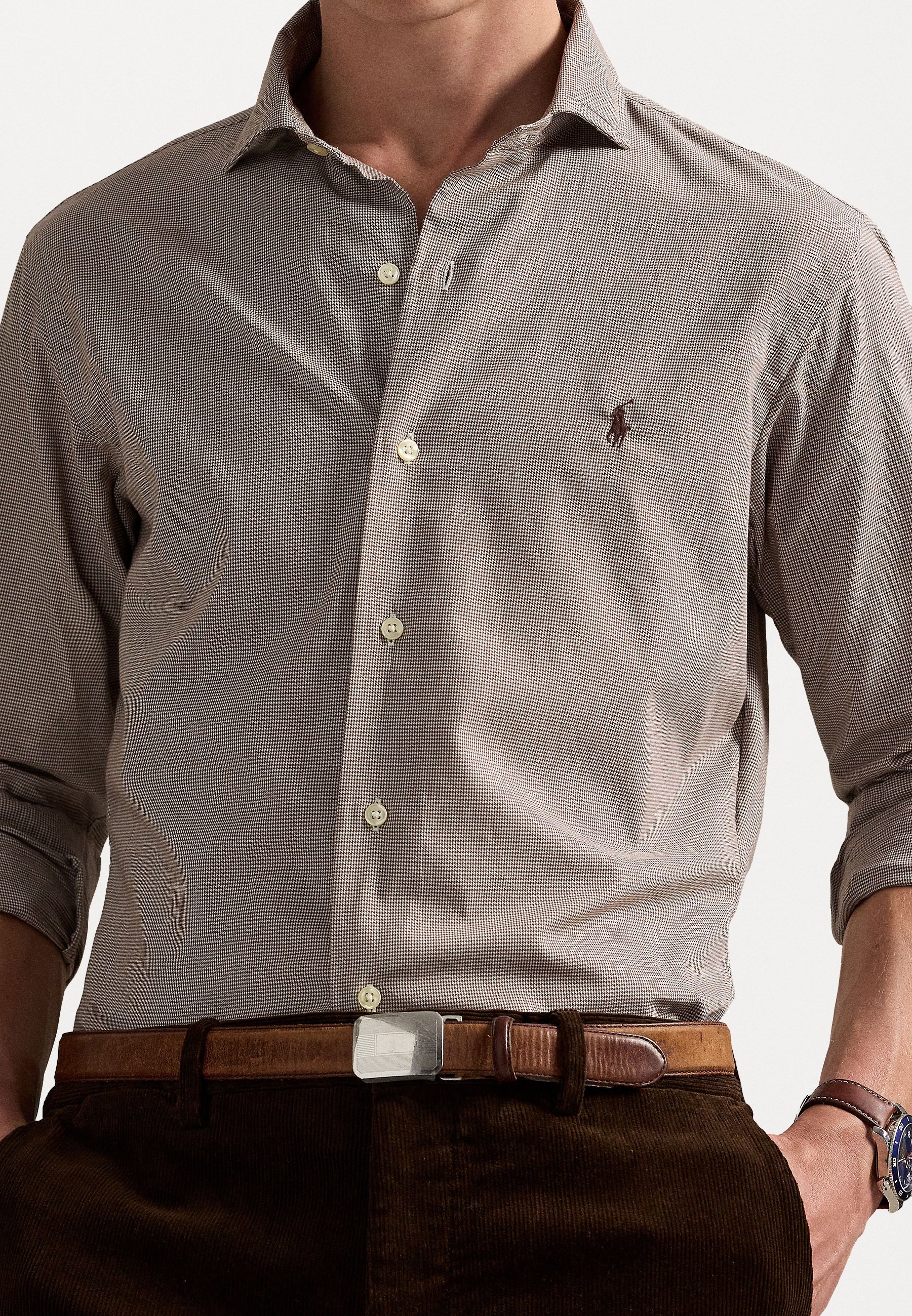 Chemise Polo Ralph Lauren coupe personnalisée en sergé à motif pied-de-poule - Crème/Marron