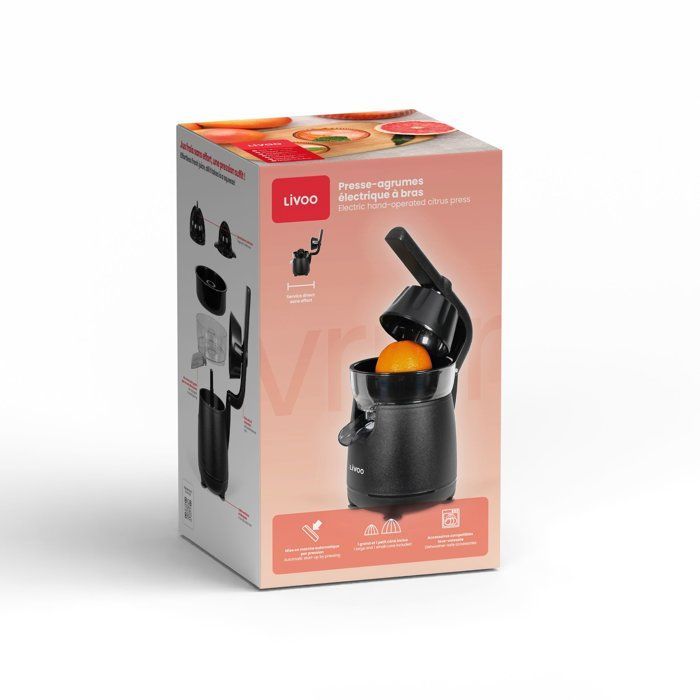 Exprimidor eléctrico de cítricos con brazo - LIVOO - DOD211N - 120 W - 1 cono grande y 1 cono pequeño - Negro