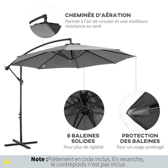 Outsunny - Ombrellone - Acciaio - 295x295x245cm - Grigio