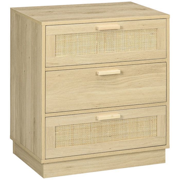Cómoda de ratán estilo bohemio - HOMCOM - 3 cajones - mueble de almacenamiento - madera natural