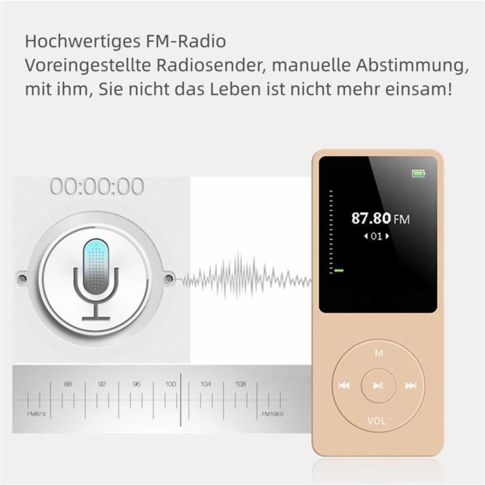 Lecteur de musique MP3 MP4, mini baladeur de sport 16G, haut-parleur externe adapté aux enfants, lecteur MP3 enfichable 16 Go, bleu