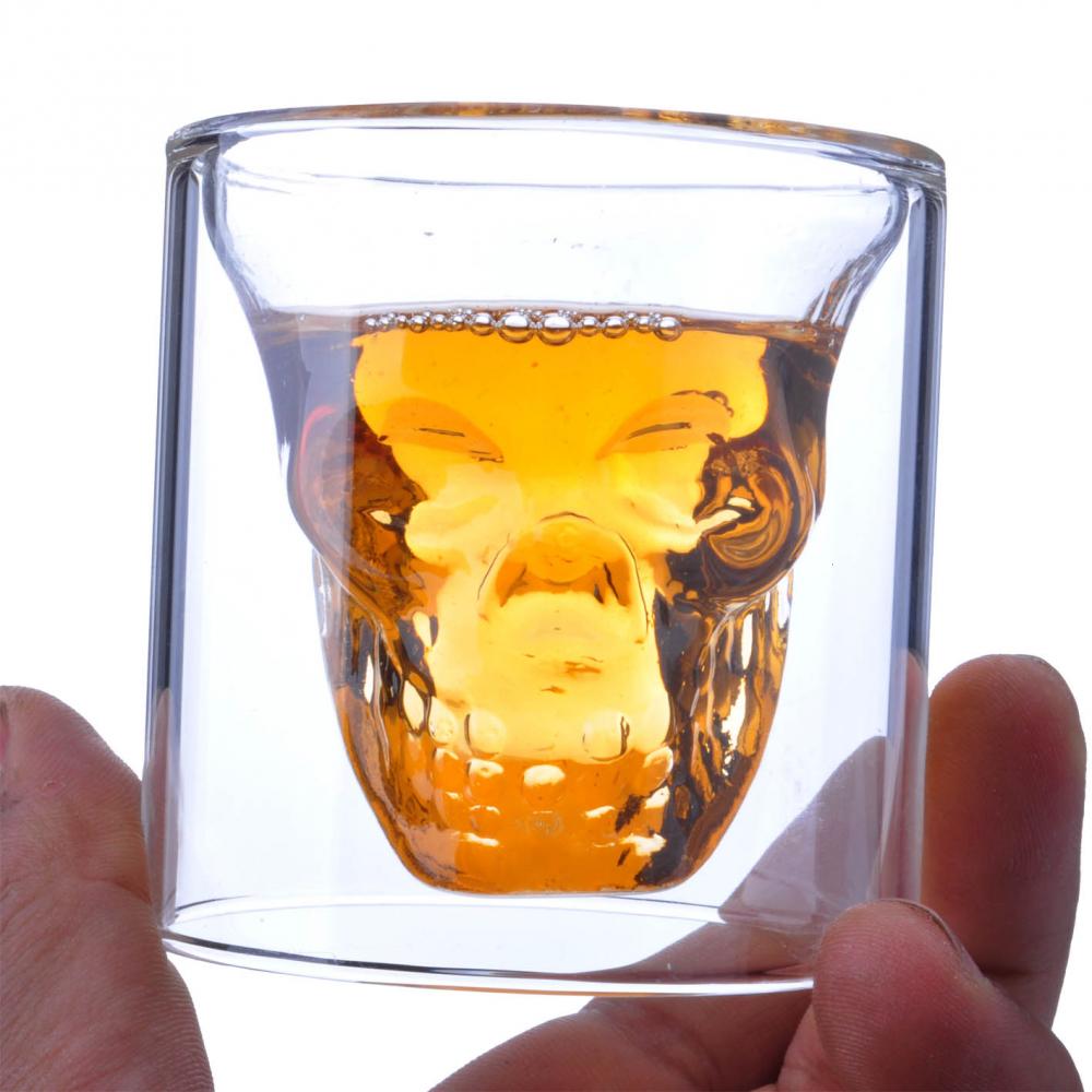 Fantastici bicchieri da whisky a doppio strato con scheletro 3D di Ghost Rider per bar, feste, pub, liquori, alcolici, vodka, shot, vino, whisky.