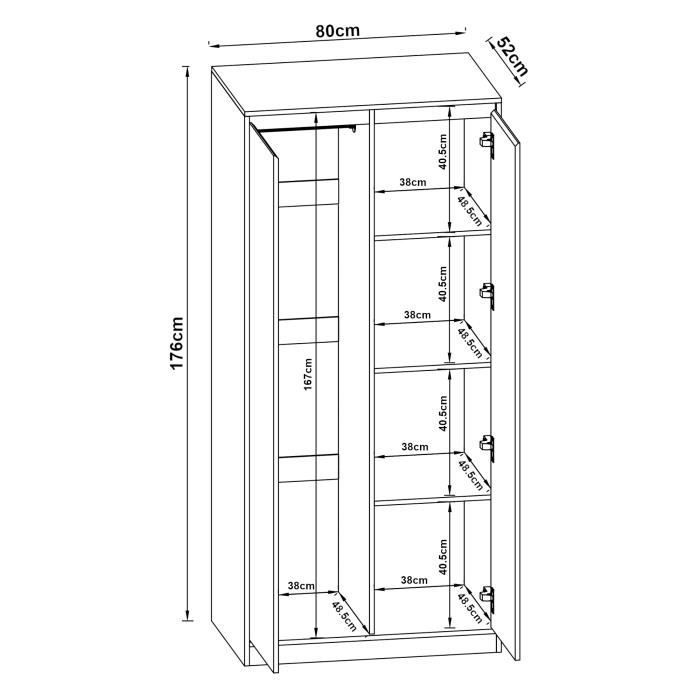 Guarda-roupa Bastheim para quarto com 4 prateleiras, MDF, 176 x 80 x 52 cm, efeito carvalho branco.