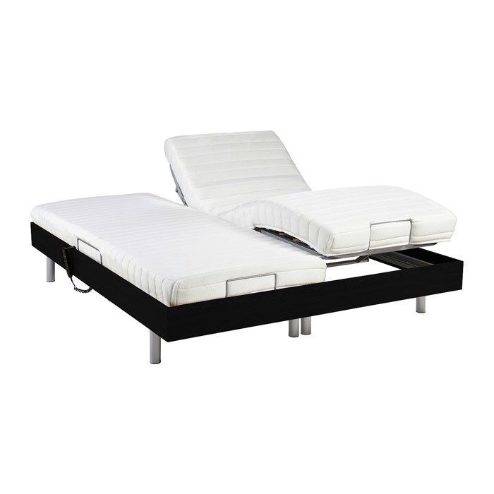 Cama de relajación eléctrica YSMÉE CASSIOPEE III con base de muelles y colchón de látex - 2 x 90 x 200 cm - Negra
