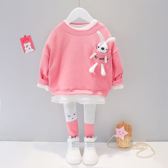 Girls' Cartoon Bunny Clothing Sets T-Shirt and Pants Holiday Costume Pink