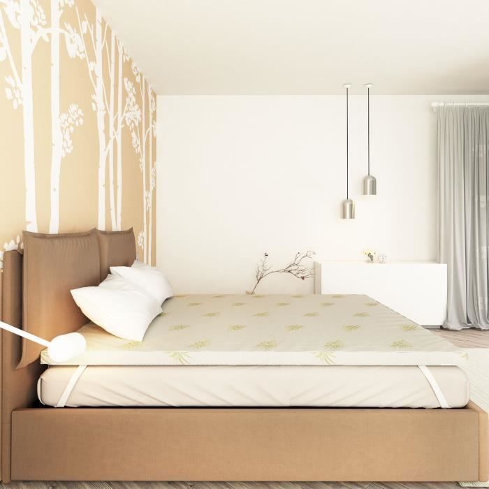 Cubrecolchón de 160x200 cm - 3 cm de grosor - Espuma viscoelástica ultra fresca y transpirable - Funda extraíble con aloe vera