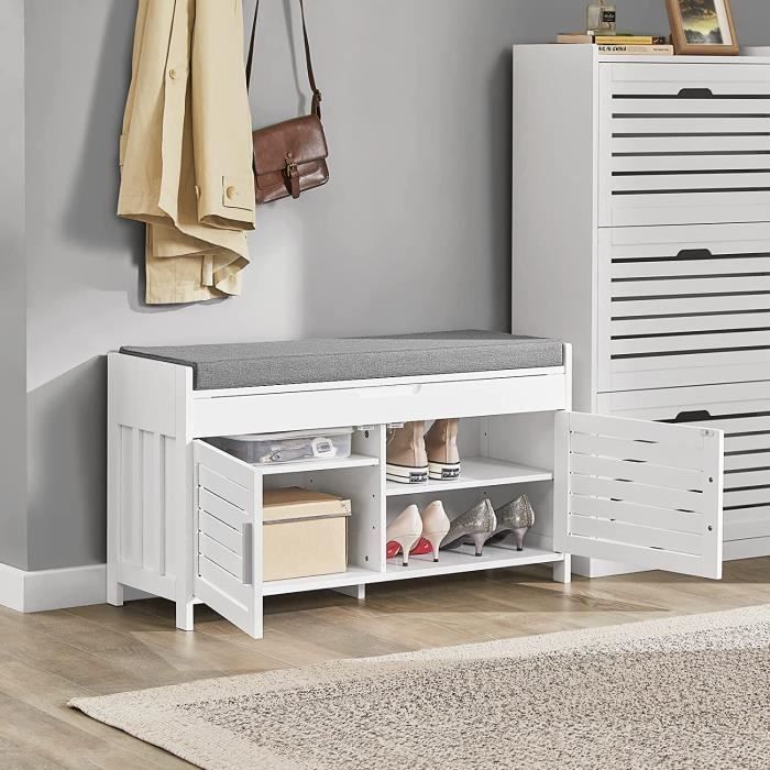 SoBuy FSR102-W Niedriger Flurschrank mit bequemer Polsterung, integriertem Stauraum und 2 Türen, 90 x 33 x 80 cm