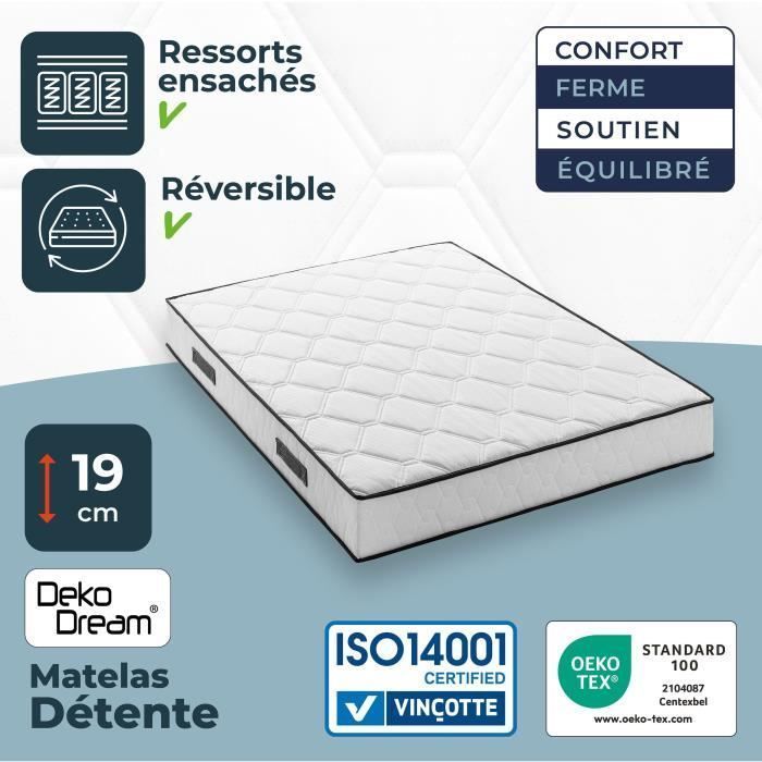 Mattress 140 x 200 cm - Height 19 cm - 580 pocket springs - 7 zones - Balanced - Reversible - Made in Belgium - DEKO DREAM
