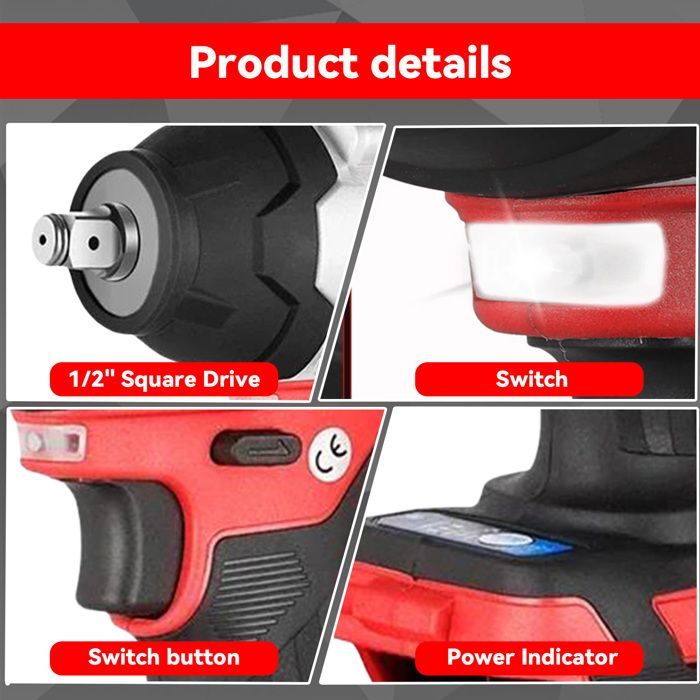 Avvitatore a impulsi professionale a batteria da 1500 W, 1800 Nm, motore brushless, 3 velocità + LED, per bulloni M10-M24, ideale per cantieri e officine.