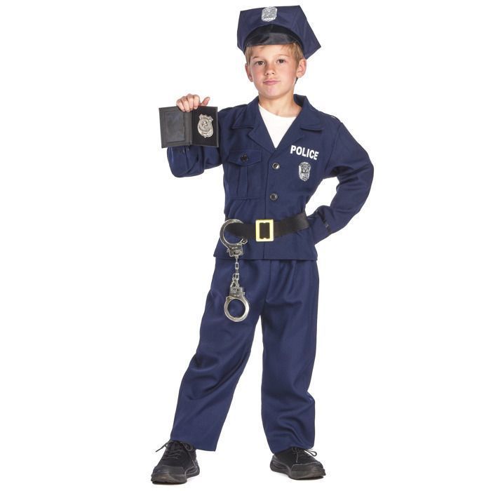 Fantasia de policial de luxo para meninos - 167740 - Preta e multicolorida - Boné, jaqueta, calça, cinto