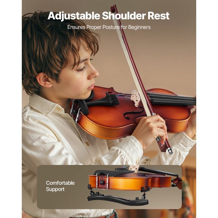 Violín de tamaño 3/4 - VEVOR - Kit para principiantes - con estuche, resina, arco, soporte para el hombro, puente, afinador y cuerdas de repuesto - Marrón