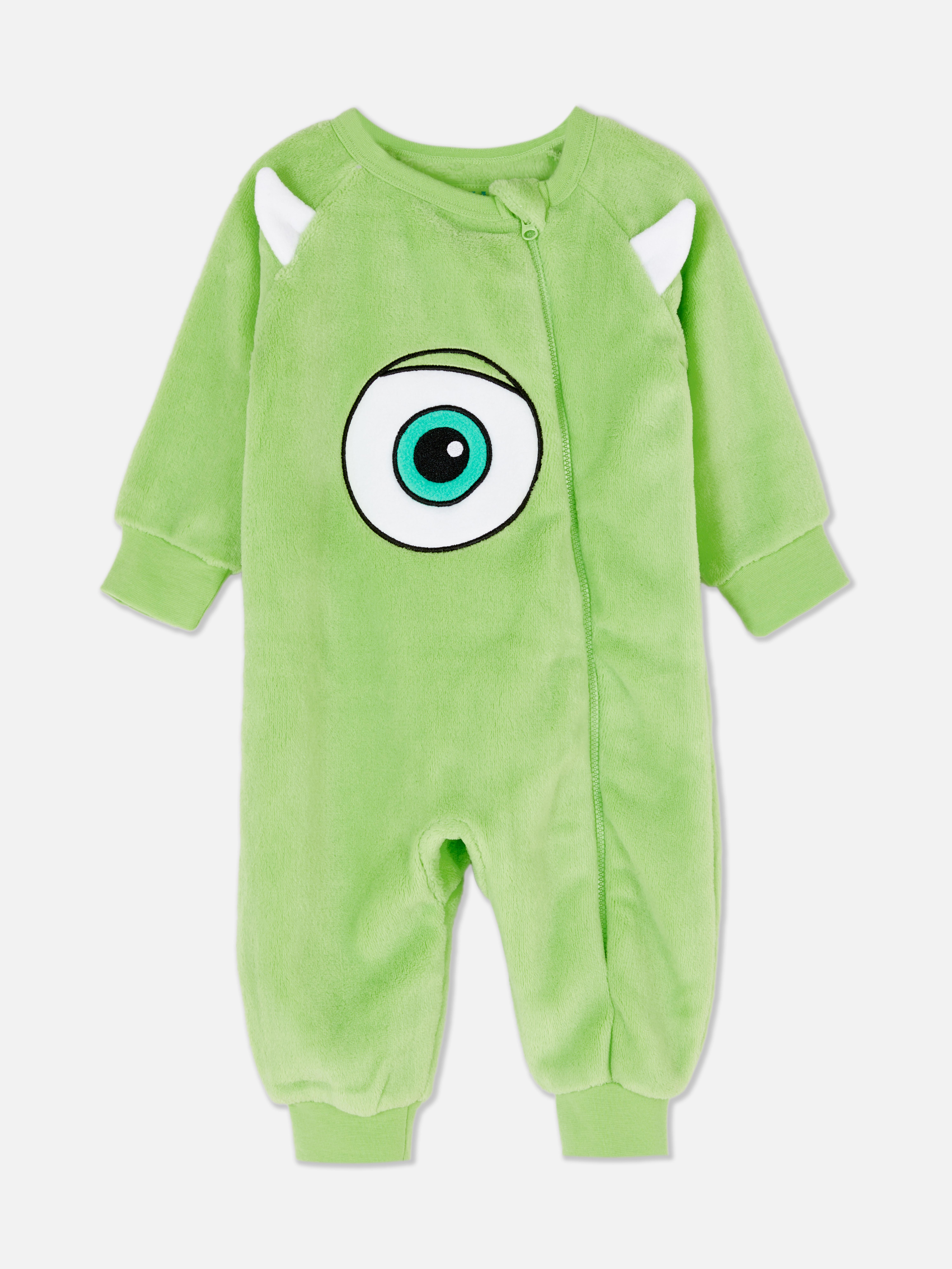 Salopetă din fleece cu fermoar pentru bebeluși Monsters, Inc. O salopetă pentru bebeluși de la Monsters, Inc. cu coarne și un ochi ca al curajosului Mike Wazowski