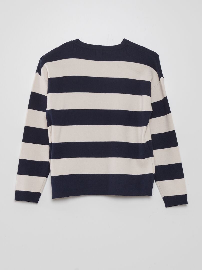 Gestreepte trui met ronde hals - BLAUW