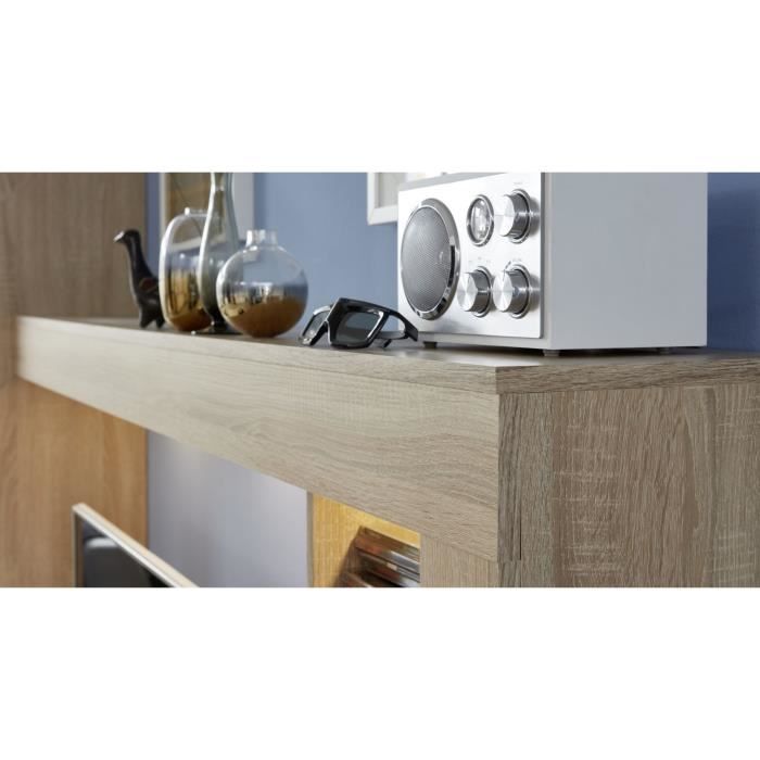 Ensemble meuble TV 3 pièces LOGO - 1 Porte - LED - Mélamine chêne clair et blanc mat - L240 x P41 x H185 cm - TRENDTEAM