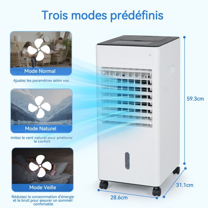 Aire acondicionado portátil PULUOMIS - Ventilador enfriador de aire - 3 velocidades - Control remoto - Temporizador de 12 horas