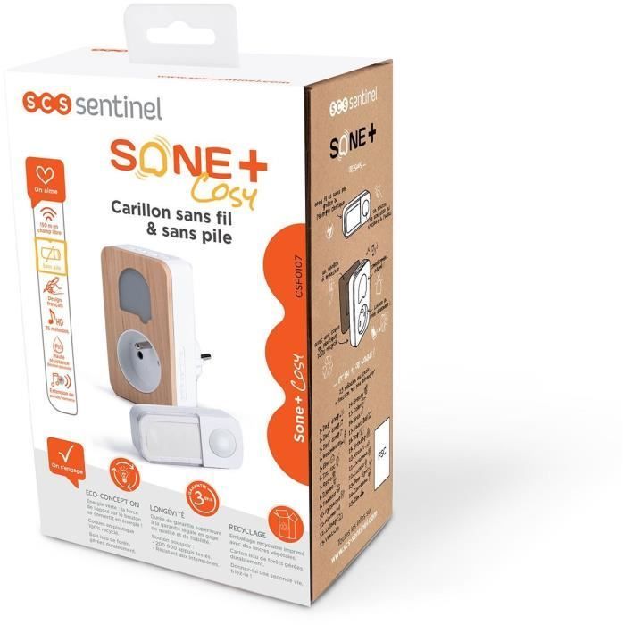 Wireless and battery-free doorbell with integrated plug - SCS SENTINEL - CSF0105 - SONE + Cosy - 25 melodies