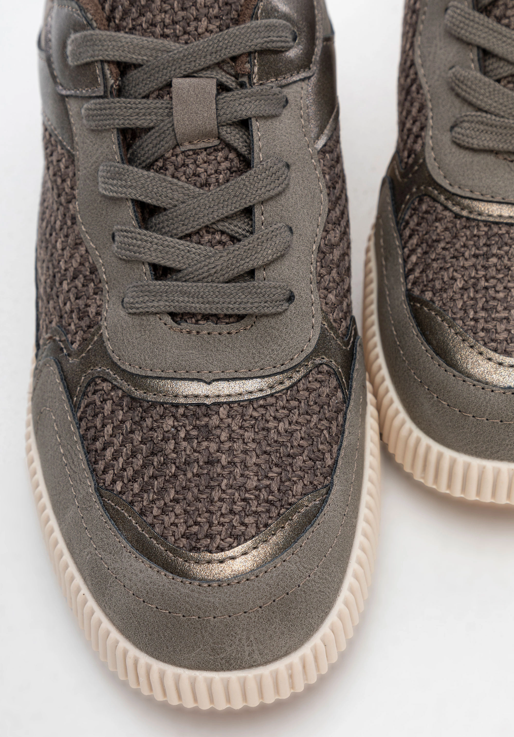 Damskie sneakersy na grubej platformie szaro - brązowe