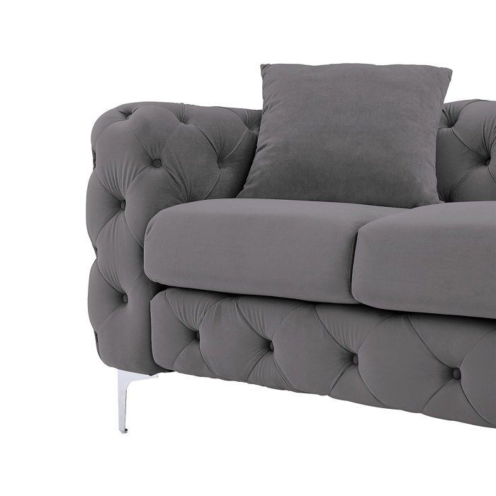 Canapé 3 places chesterfield en velours anthracite EDWINA
