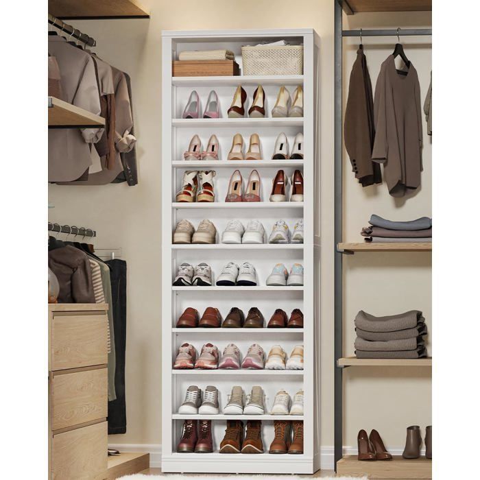 Meuble à Chaussures, Meuble D'entrée Rangement 27-30 Paires, Cloison Réglable, Commode à Chaussures, Armoire, Blanc