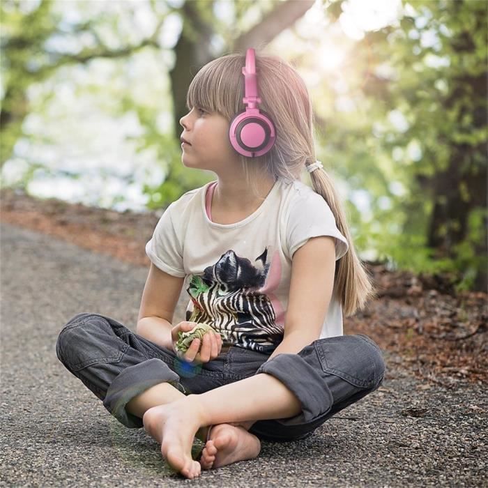 Casque audio enfant - EYOYO - Oreille de chat pliable - LED - Rose + Bleu