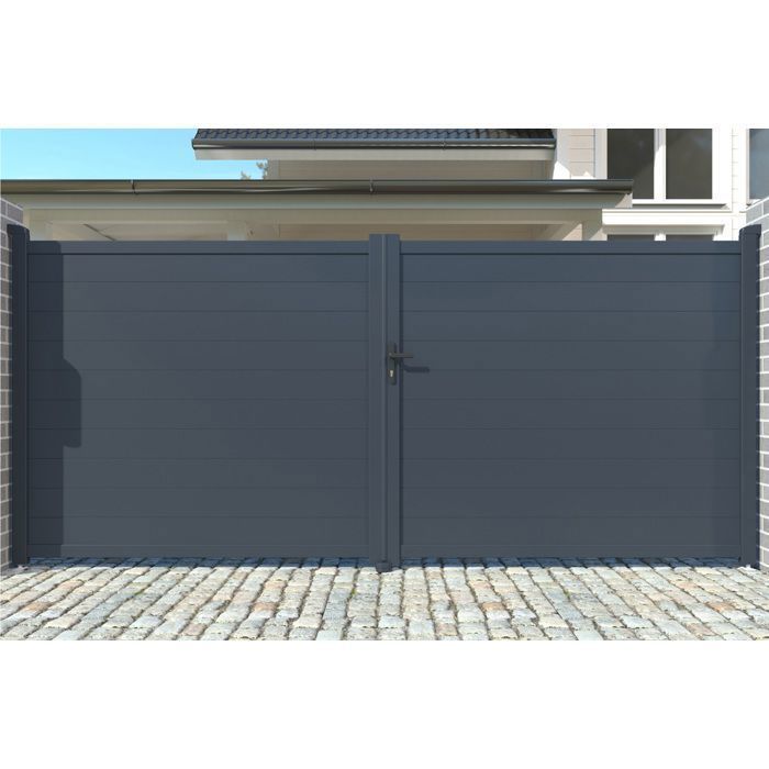 Lot Portail Battant et Portillon - Casanoov - EIGER - 3m H.176 cm - / Portillon 1m H.176 cm - Gris anthracite - Aluminium