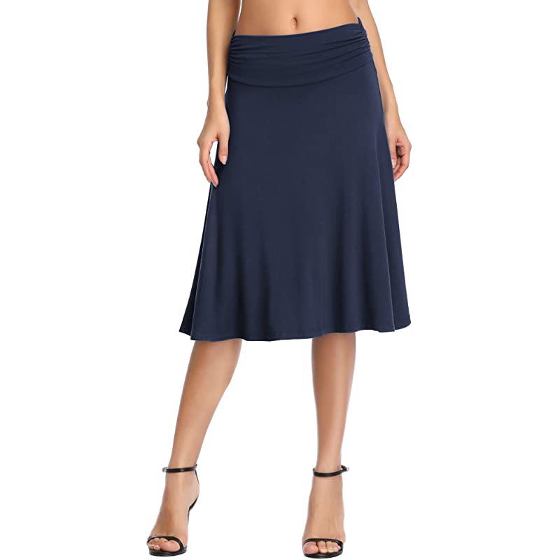 Gonna da yoga svasata elasticizzata a vita alta da donna con arricciatura in vita, gonna midi a vita alta per donna