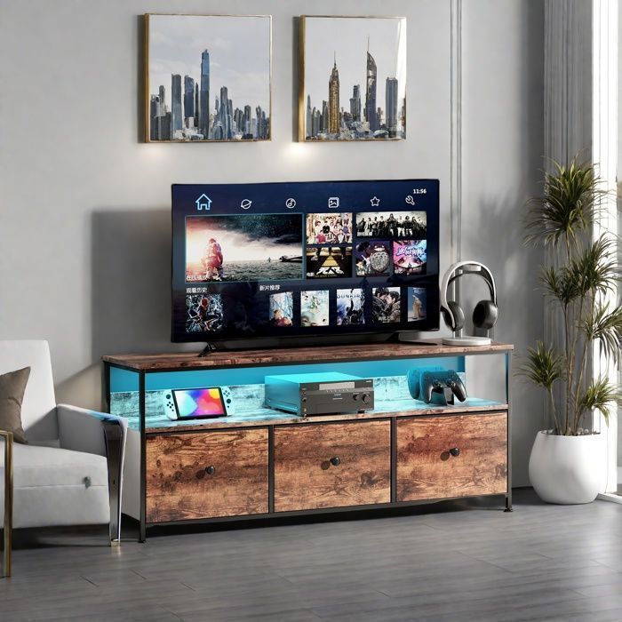 Dressoir voor de woonkamer - TANANT - Laag dressoir met LED-verlichting - 3 lades - 1 plank - Moderne stijl - 108x30x57 cm