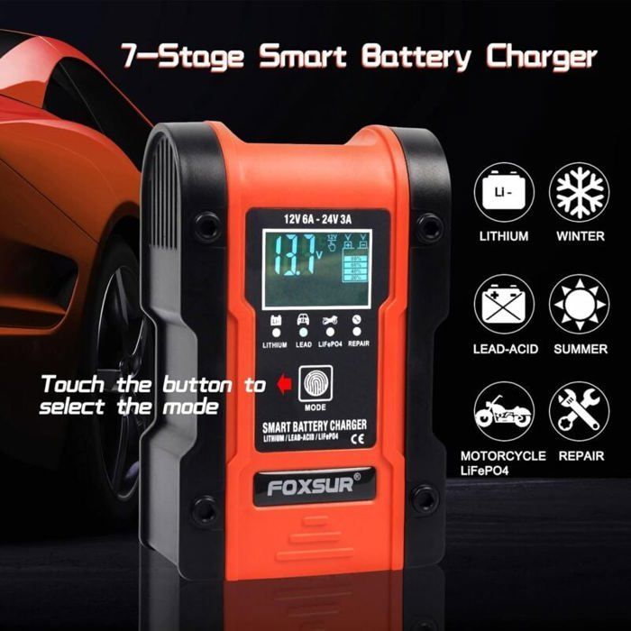 12V-24V 6A/3A Automatic Smart Car Battery Charger for Motorcycles and Cars - Slow Charging, Reliable Starting - Label