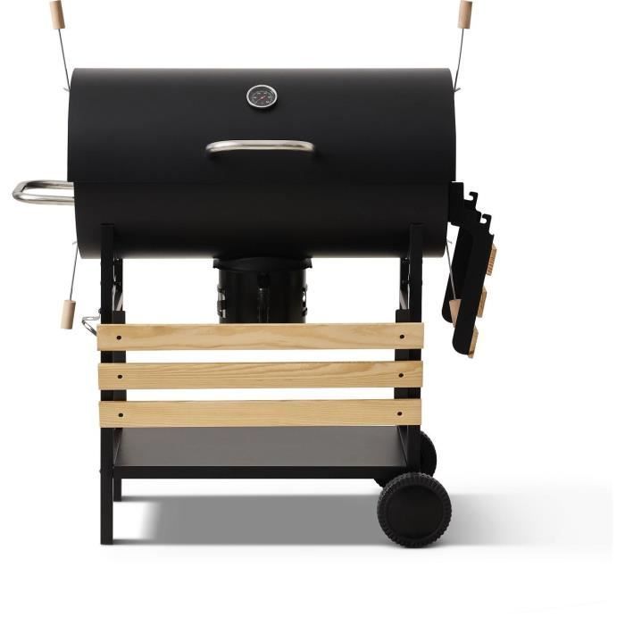 COOKING BOX MIKE EVOLUTION Houtskoolbarbecue - 115x66x106 cm - 2 verchroomde stalen grillroosters - Kookoppervlak: 71x35 cm - Zwart