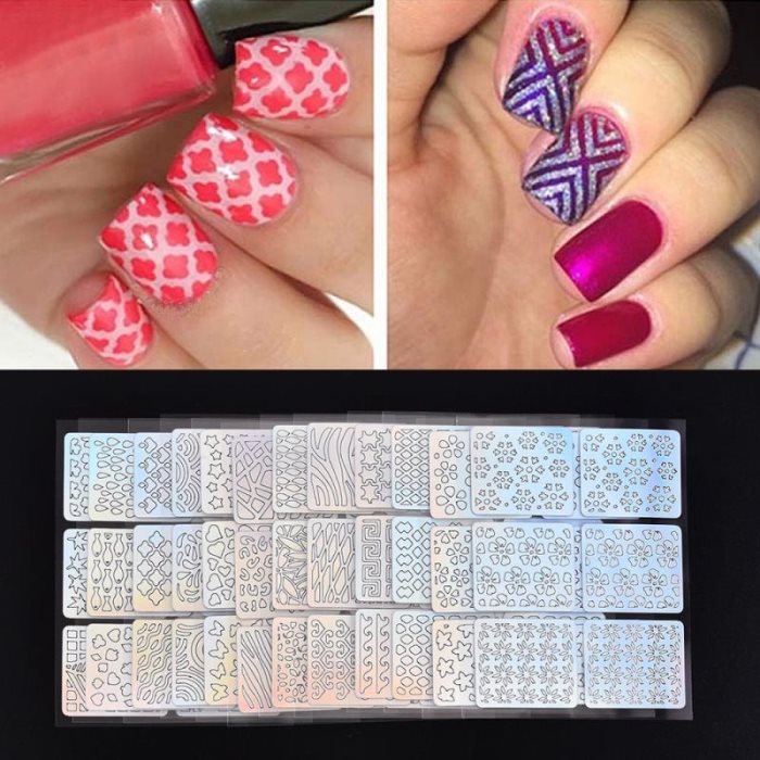 24 feuilles de vinyle pour ongles motif fleurs, papillons et lunes, pochoir à grille irrégulière ajourée, autocollant pour manucure papillon à rayures et lignes, outil de nail art DIY