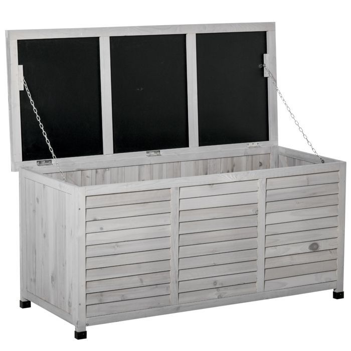 Caja de almacenamiento exterior Outsunny - 283 L - pequeñas aberturas en la parte inferior - 2 cadenas - de madera - 127 x 56 x 60 cm - gris