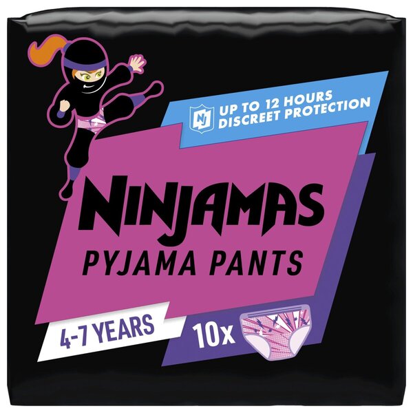 Pampers Ninjamas Mädchen-Pyjamahosen (4–7 Jahre)<br>Medizinprodukt – Größe 4–7 Jahre, 10 Stück