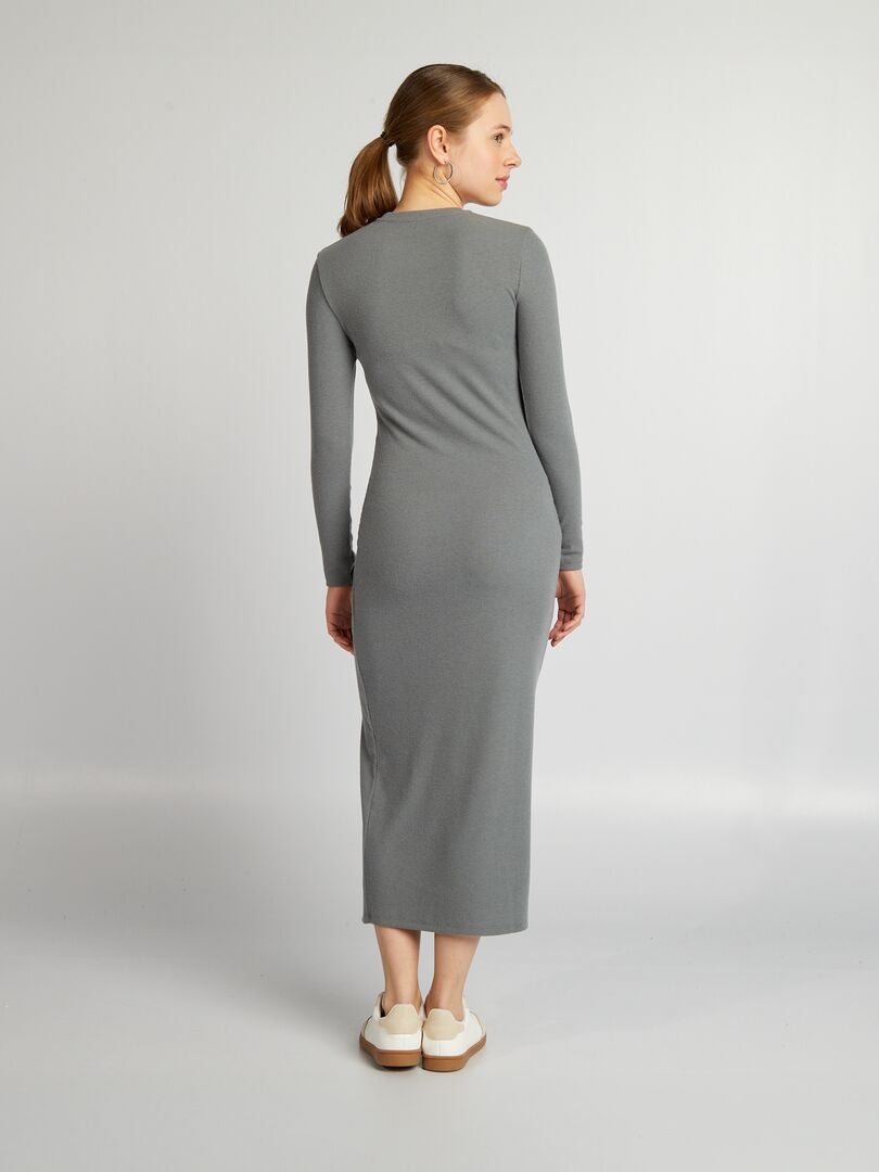 Vestido largo de punto acanalado - GRIS