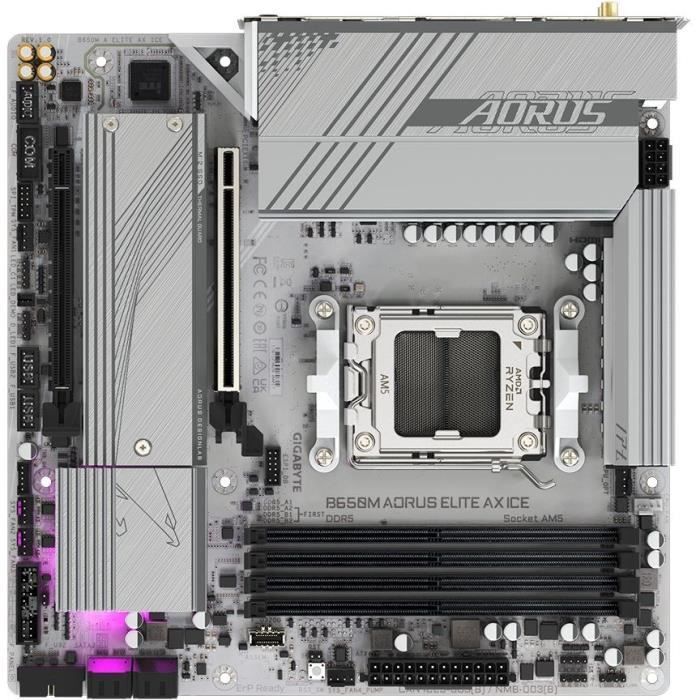 Motherboard - GIGABYTE - B650M AORUS ELITE AX ICE - Micro ATX - Wi-Fi 6E - DDR5 up to 8000 MHz