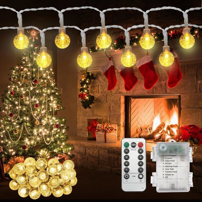 Guirlande lumineuse d'extérieur à piles, 6,5 m, 40 LED, 8 modes, étanche IP67, télécommande