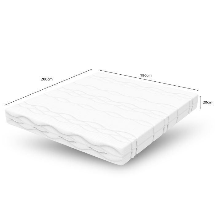 Matelas à Ressorts pour adulte 180x200 cm, fermeté H3, 20 cm d'épaisseur, Ergonomique 7 zones, Mousse, Blanc