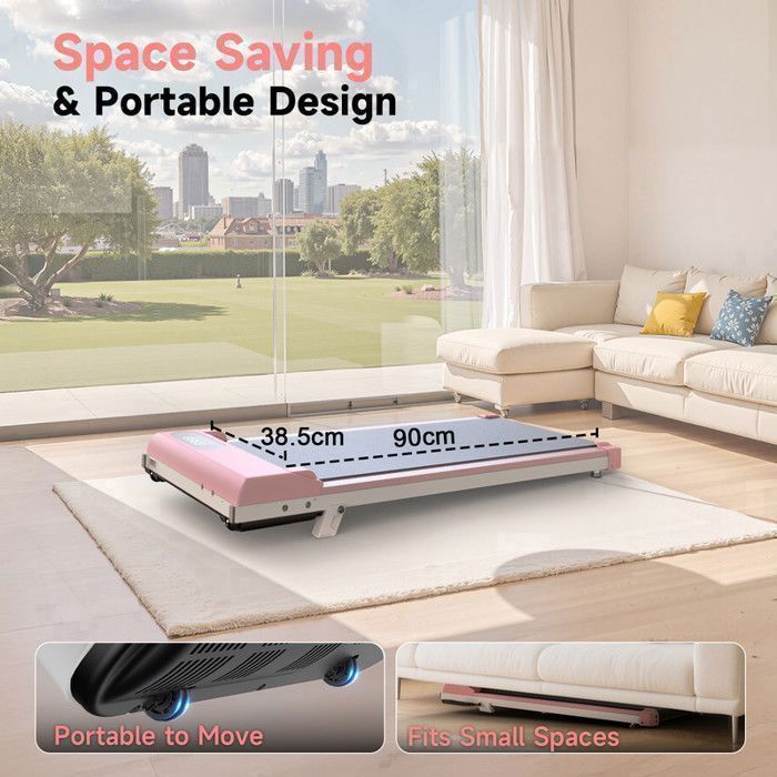 Tapis de course avec 8% d'inclinaison - 3 en 1 Tapis de marche bis 130KG - 1-8 km/h réglable - Surface 38.5 x 90 cm - Rose