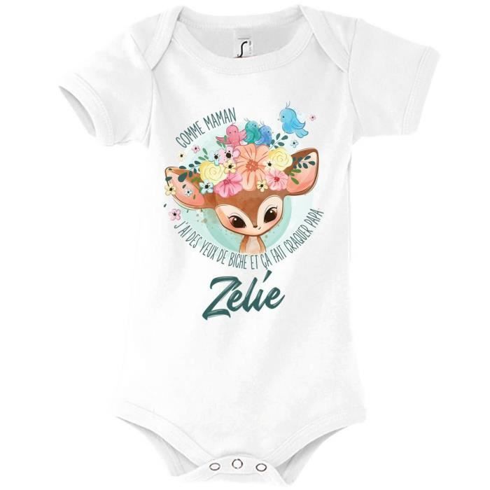 Zélie | Body de bebé con nombre para niña | Como los ojos de gacela de mamá | Adorable conjunto para bebés recién nacidos de 3 a 6 meses