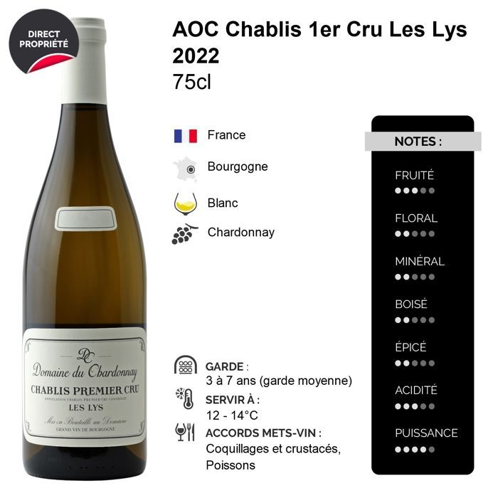 Domaine du Chardonnay Chablis 1er Cru Les Lys 2022 - Grand Vin Blanc de Bourgogne (6x75cl)