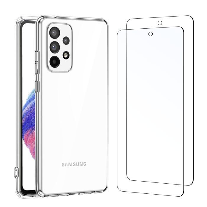 Hochtransparente TPU-Gel-Silikonhülle für Samsung Galaxy A53 5G und 2 Displayschutzfolien aus gehärtetem Glas